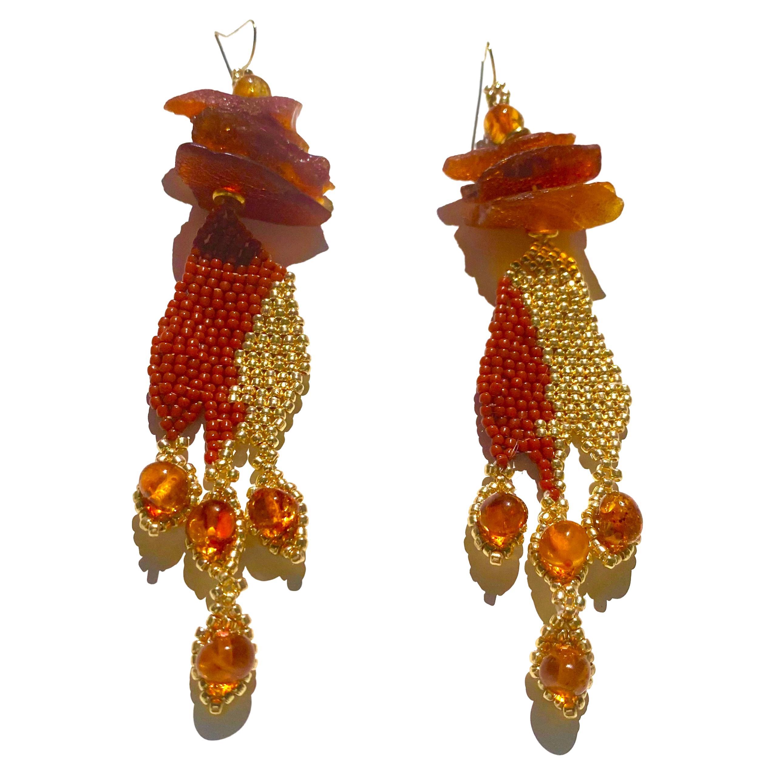 Pele Amber and Gold Earring For Sale