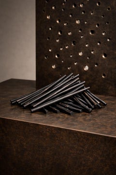 Pele Fina Contemporary Sculpture, Perforated Steel Plate & Blackened Steel Rods