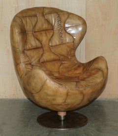 PELE TRIBECA BROWN LEATHER ARMCHAiR & FOOTSTOOL BY MARCON & GIULIO MANTELLASSI