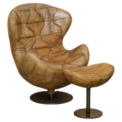 PELE TRIBECA BROWN LEATHER ARMCHAiR & FOOTSTOOL BY MARCON & GIULIO MANTELLASSI