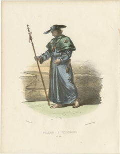 Pèlerin - 1862 Hand-Colored Lithograph of a Pilgrim