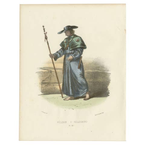 Pèlerin - 1862 Hand-Colored Lithograph of a Pilgrim
