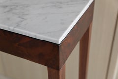 Thin Console with Marble top, Burr Walnut Veneer and Solid Walunt Legs