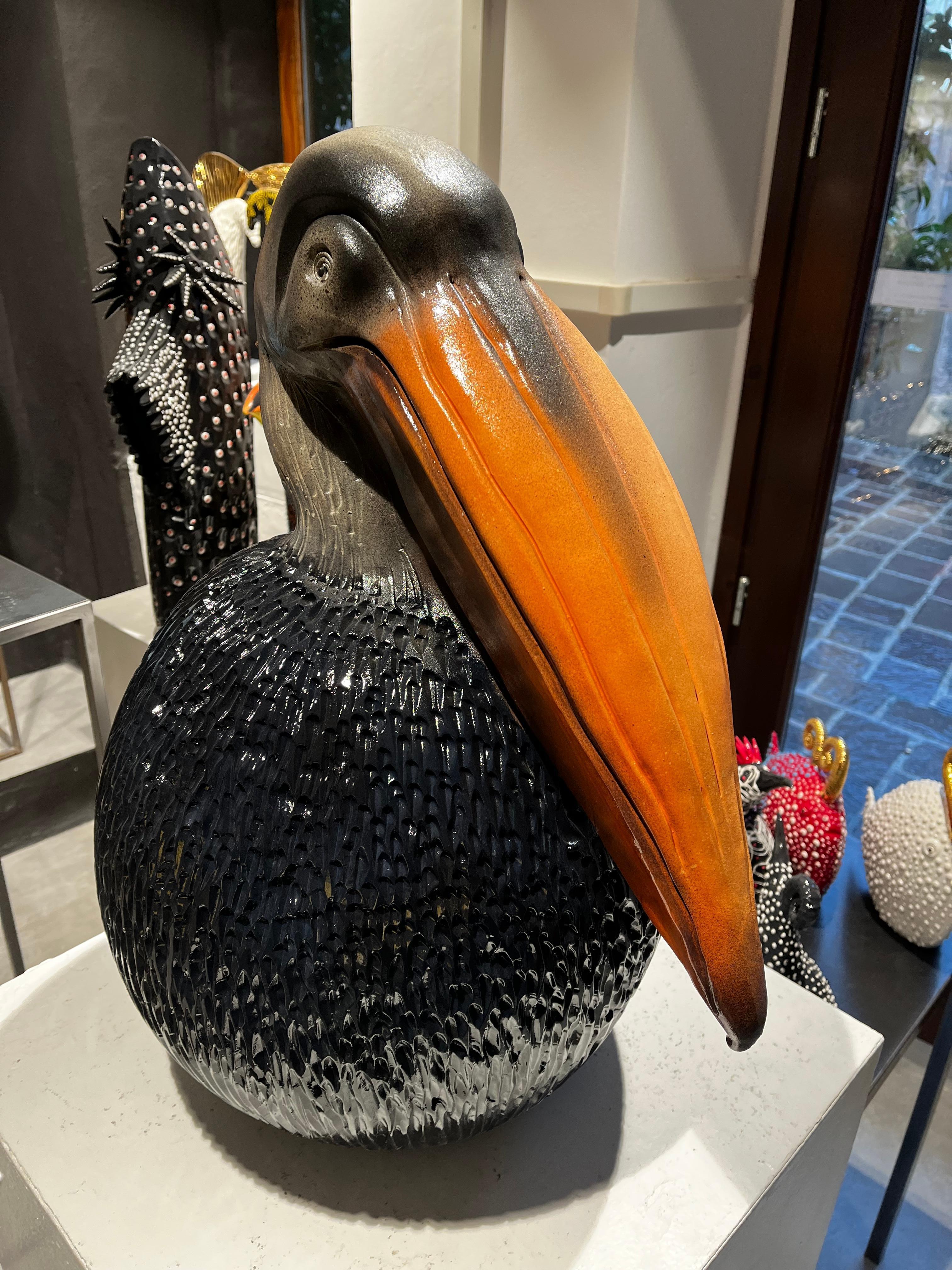 Pelican Ceramic Sculpture Centerpiece, Completely Handmade Without Mold, 2023 In New Condition For Sale In San Miniato PI, IT