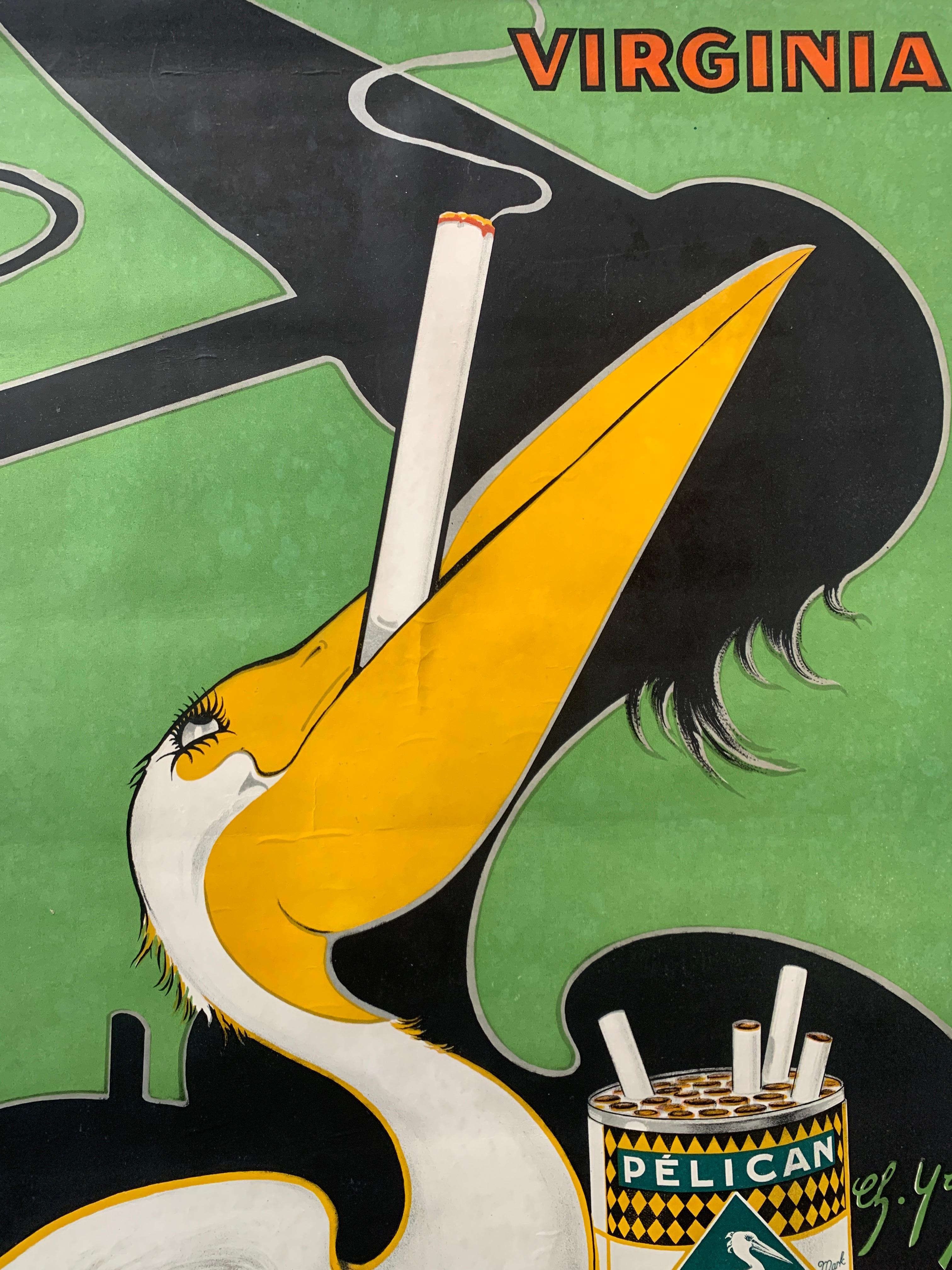 Français Pelican Cigarettes Original Advertising Vintage Poster, Circa 1920