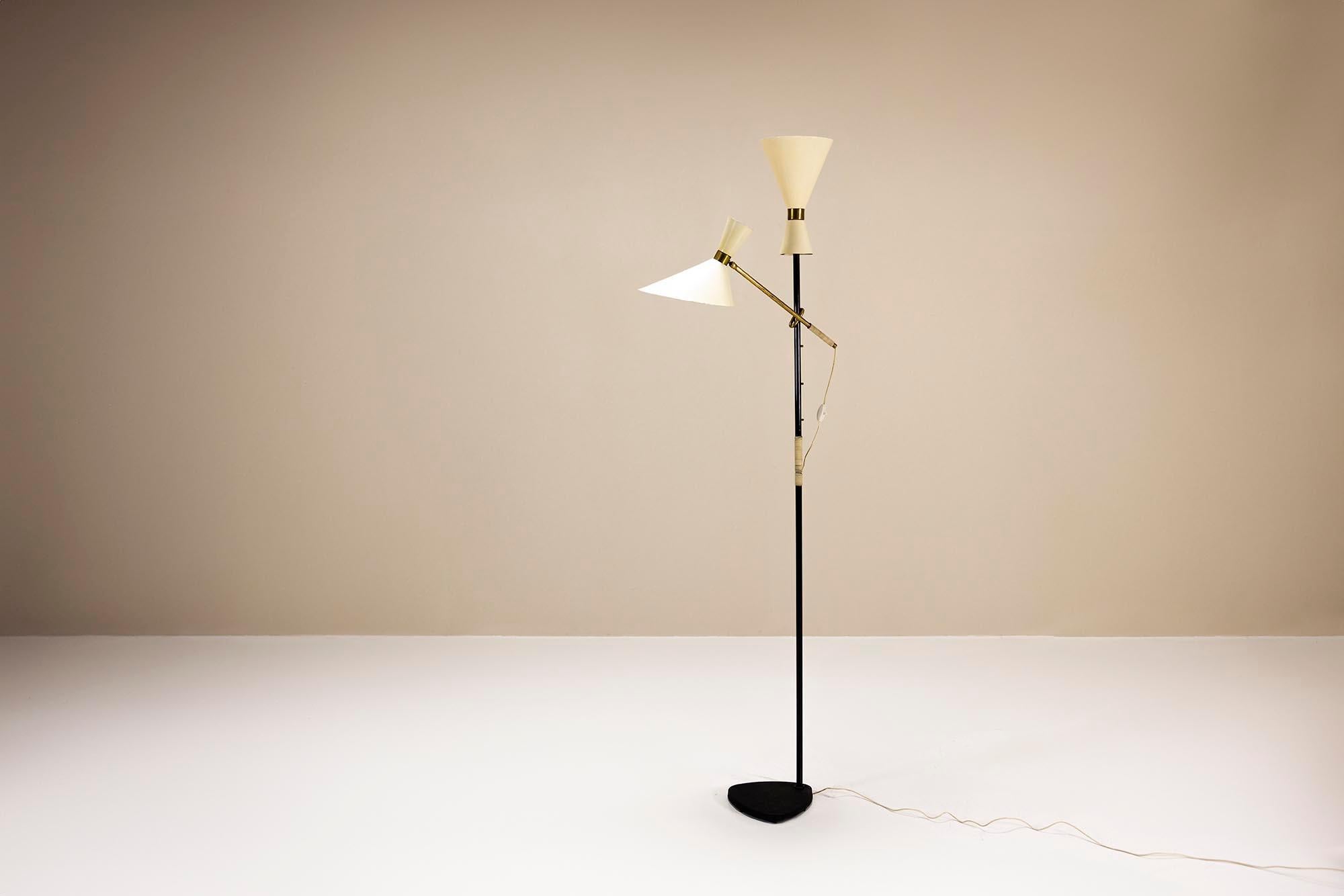 Austrian 'Pelikan' Floor lamp in Brass and Lacquered Steel by J.T. Kalmar, Austria 1950s For Sale