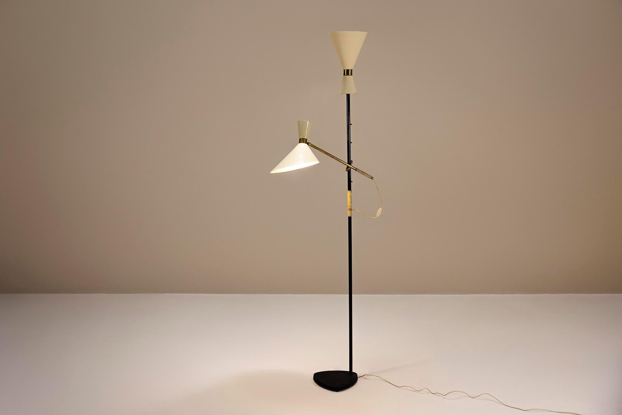 Mid-20th Century 'Pelikan' Floor lamp in Brass and Lacquered Steel by J.T. Kalmar, Austria 1950s For Sale