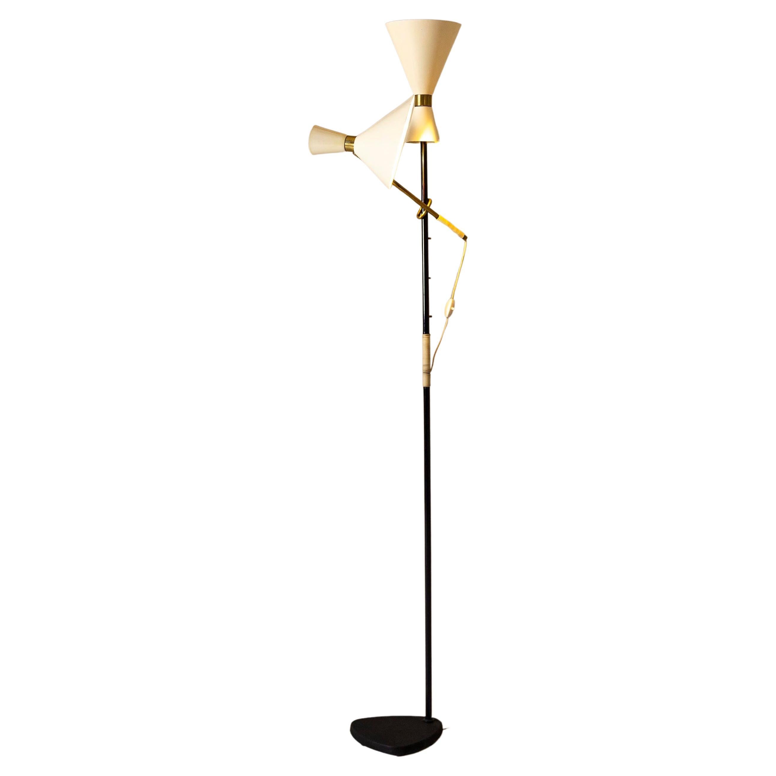 'Pelikan' Floor lamp in Brass and Lacquered Steel by J.T. Kalmar, Austria 1950s For Sale