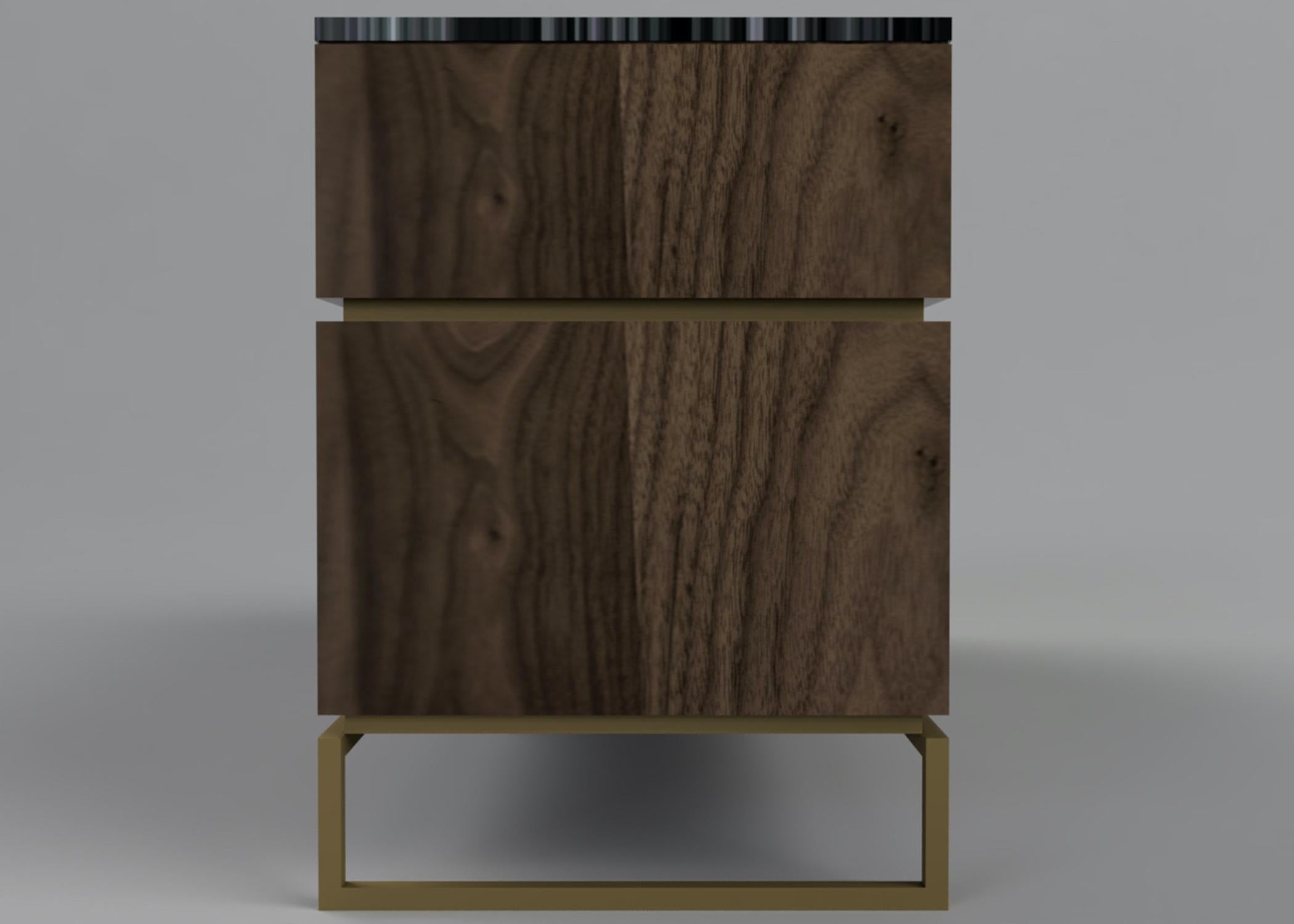 Modern Custom Made Pelios Chest of Drawers in Wood Veneer, Marble and Brass legs For Sale