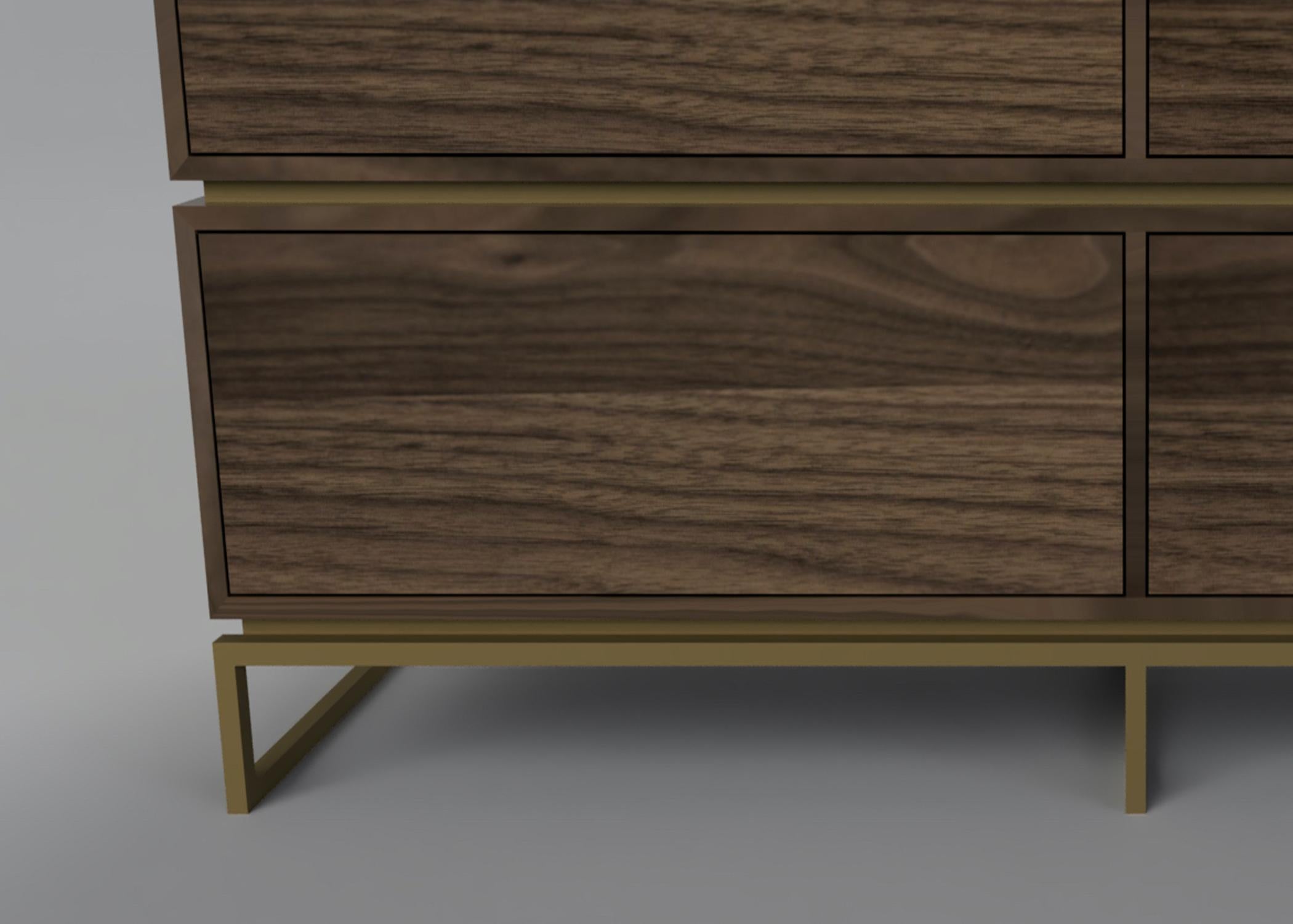 Custom Made Pelios Chest of Drawers in Wood Veneer, Marble and Brass legs In New Condition In London, GB