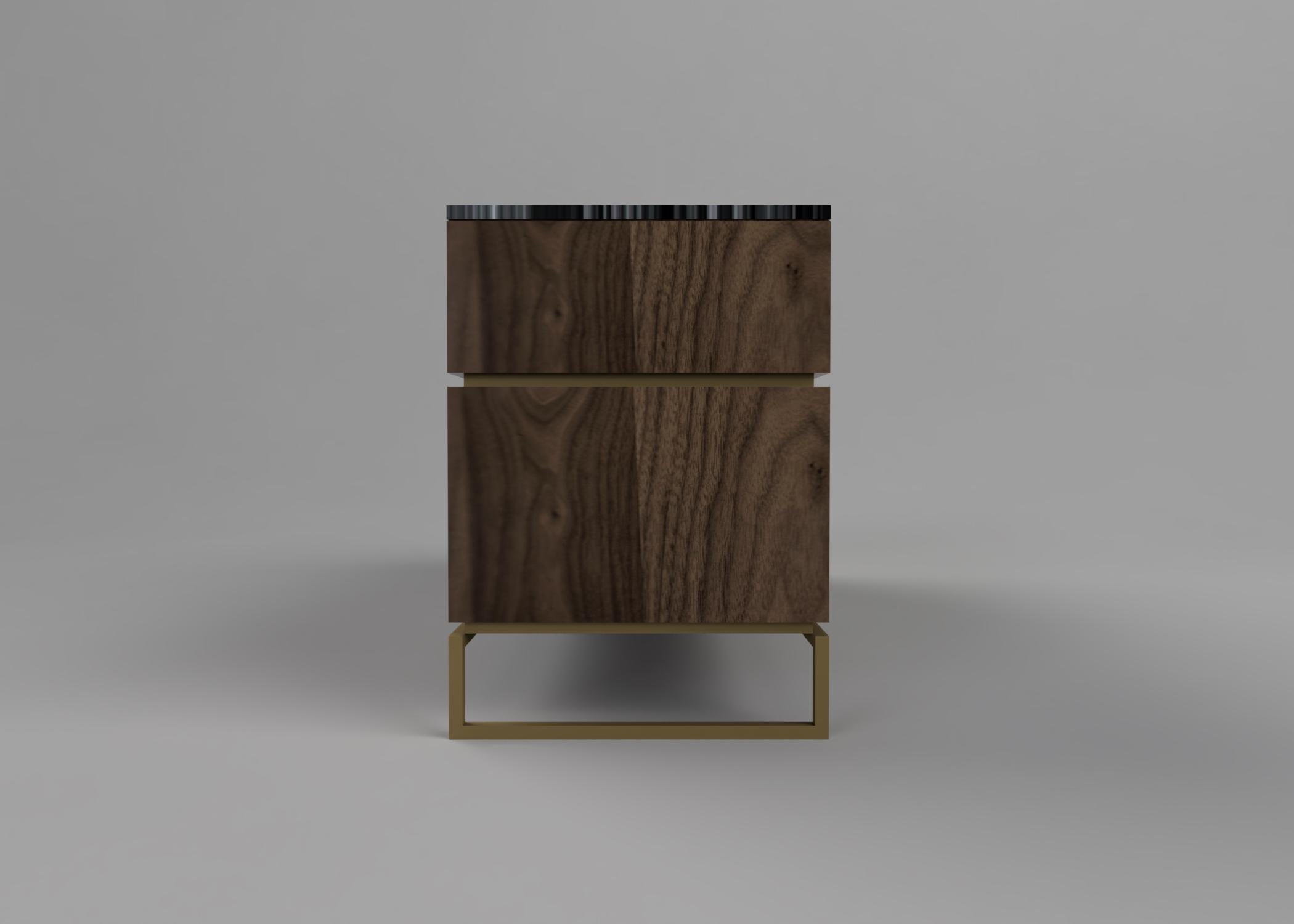 Contemporary Custom Made Pelios Chest of Drawers in Wood Veneer, Marble and Brass legs For Sale