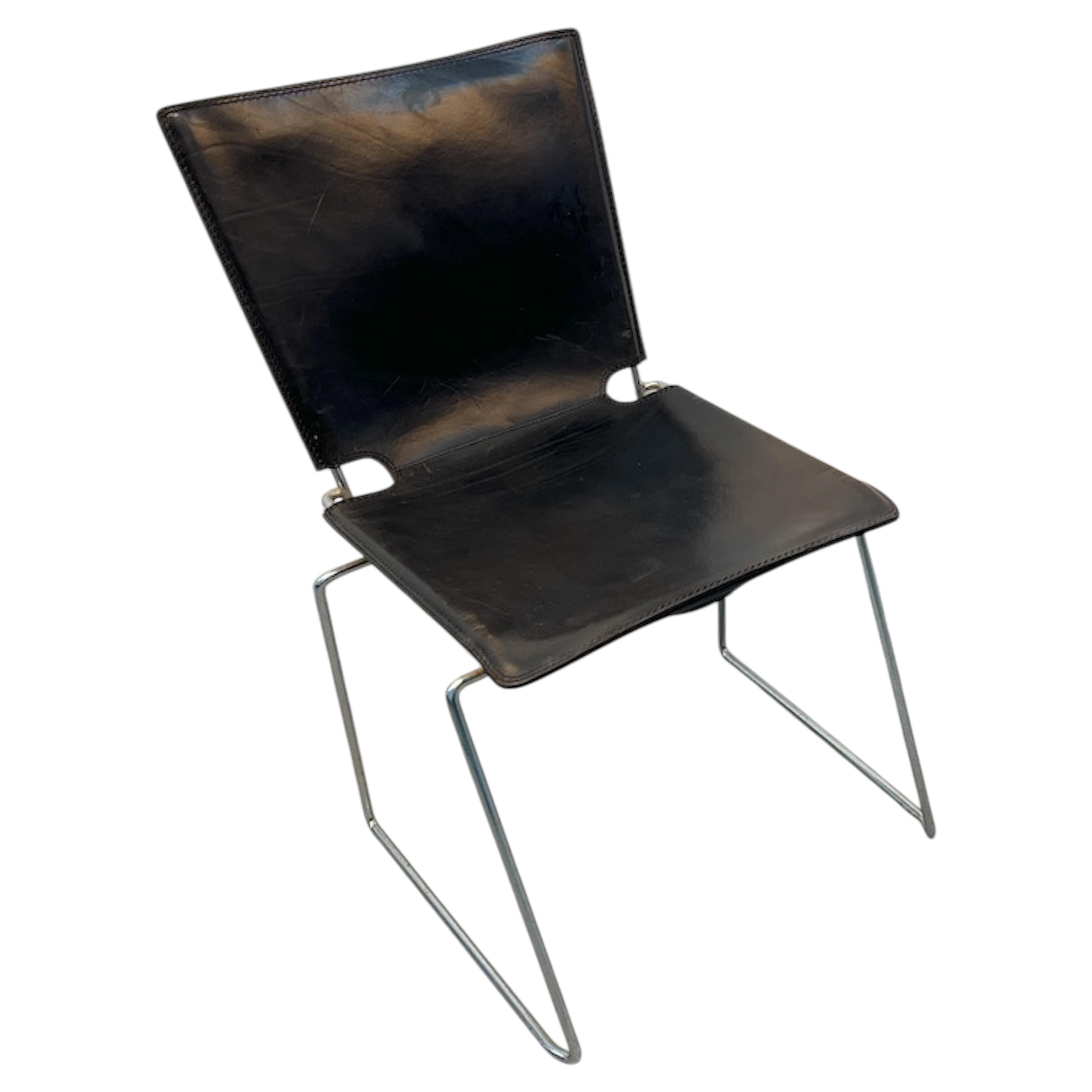 'Pelle' Leather and Metal Armless Dining Chair by Toyoda Hiroyuki for ICF