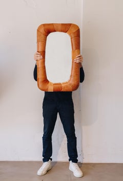 Miroir Pelle de Danilo Vale - taille S - avec un cadre en cuir capitonné