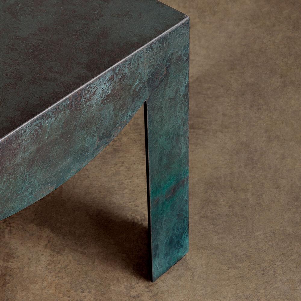 Modern Solid Brass Pelle Side Table with Verdigris Patina Finish by Kelly Wearstler