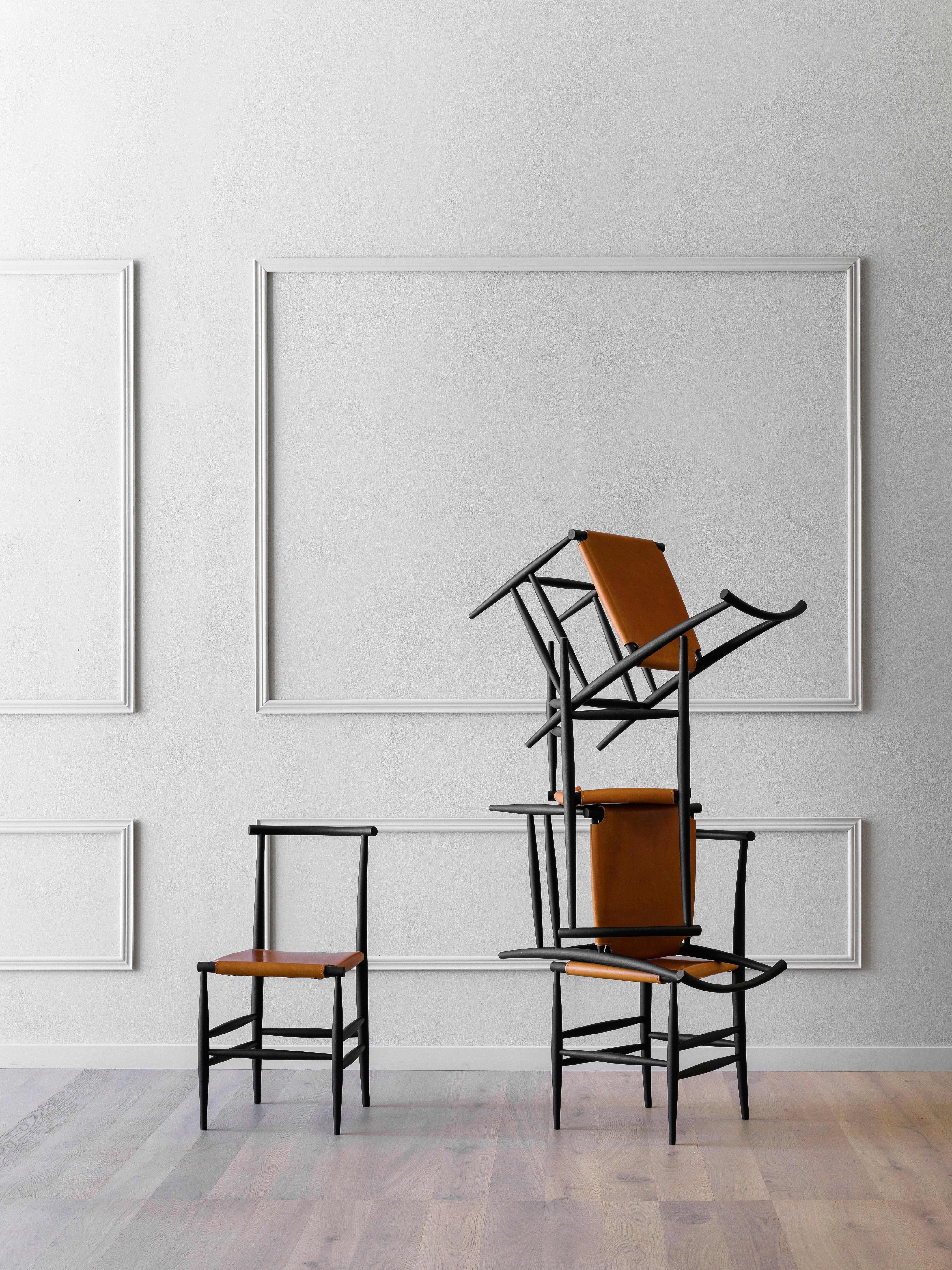 Modern Pelleossa Chair in Black Wood, Upholstered Seat, by Francesco Faccin For Sale