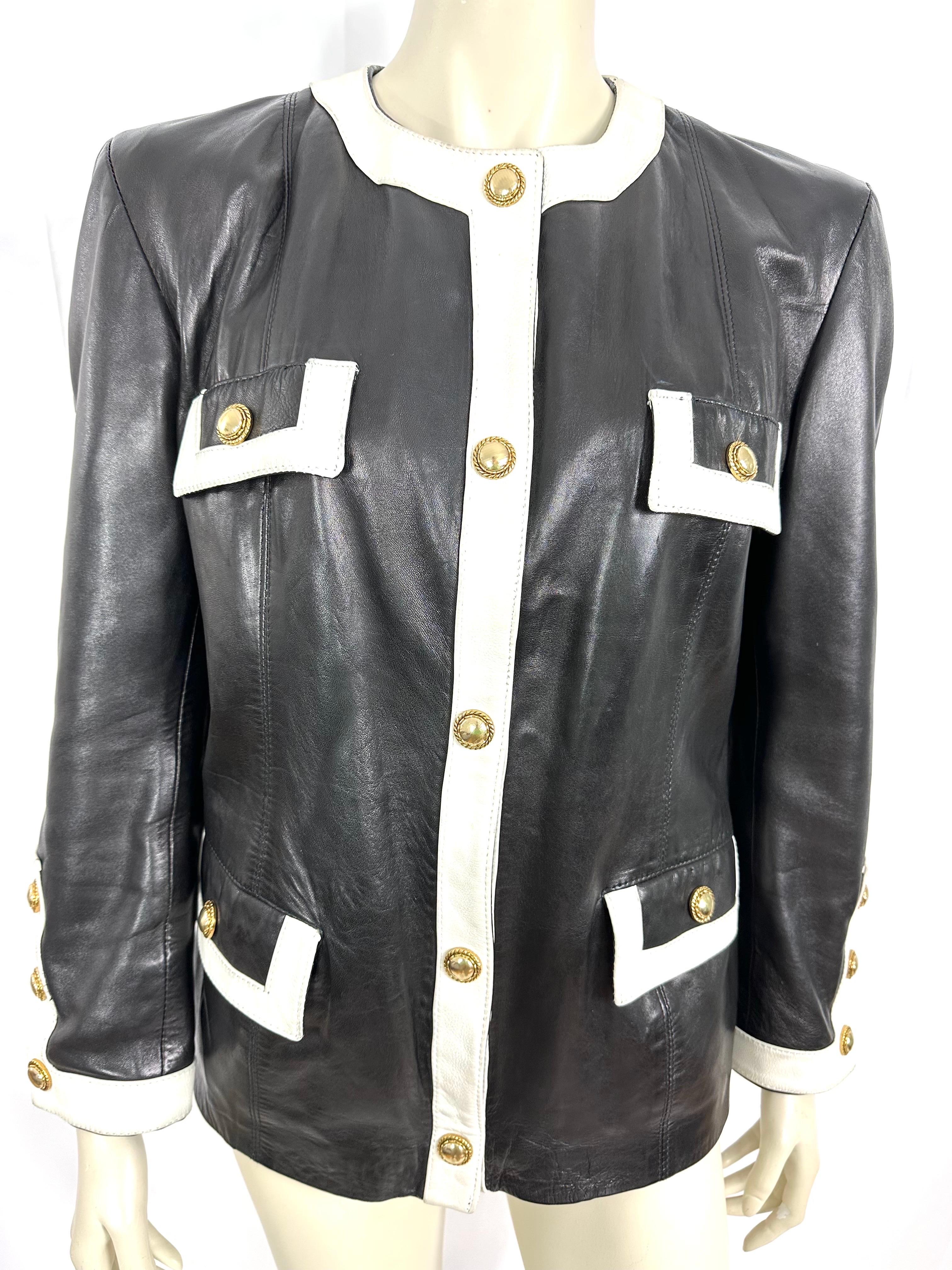 ジャケット・アウター PELLESSIMO Pellessimo vintage black and white lamb leather jacket at
