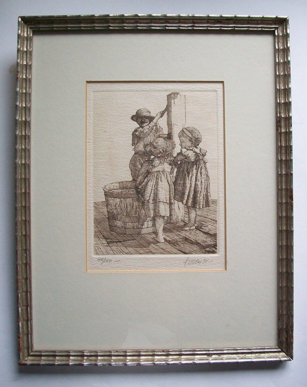 Glass PELLETIER - 45/150 - Antique Sepia Engraving - Silver Gilt Frame - Circa 1874 For Sale