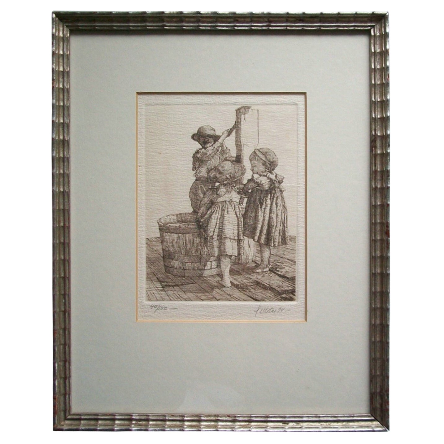 PELLETIER - 45/150 - Antike Sepia-Stickerei - Silbervergoldeter Rahmen - um 1874