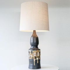Pelletier Baluster Dark Ceramic Lamp, Custom Made Silk Lampshade by R. Houben