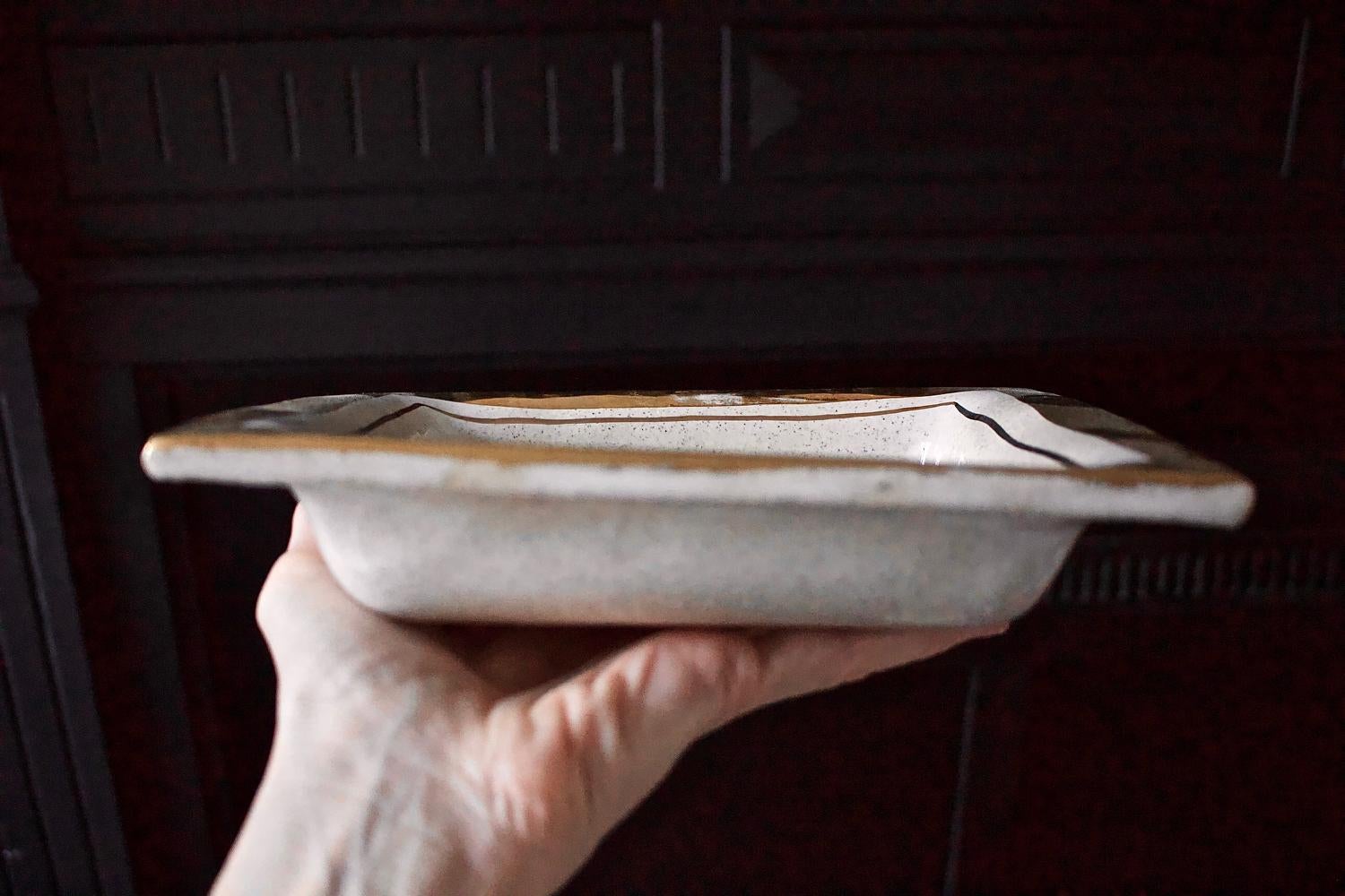 Pelletier Ceramic Vide-Poche or Decorative Dish in Off-White and Gold, France 1