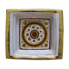 Vintage Pelletier Ceramic Vide-Poche or Decorative Dish in Off-White and Gold, France