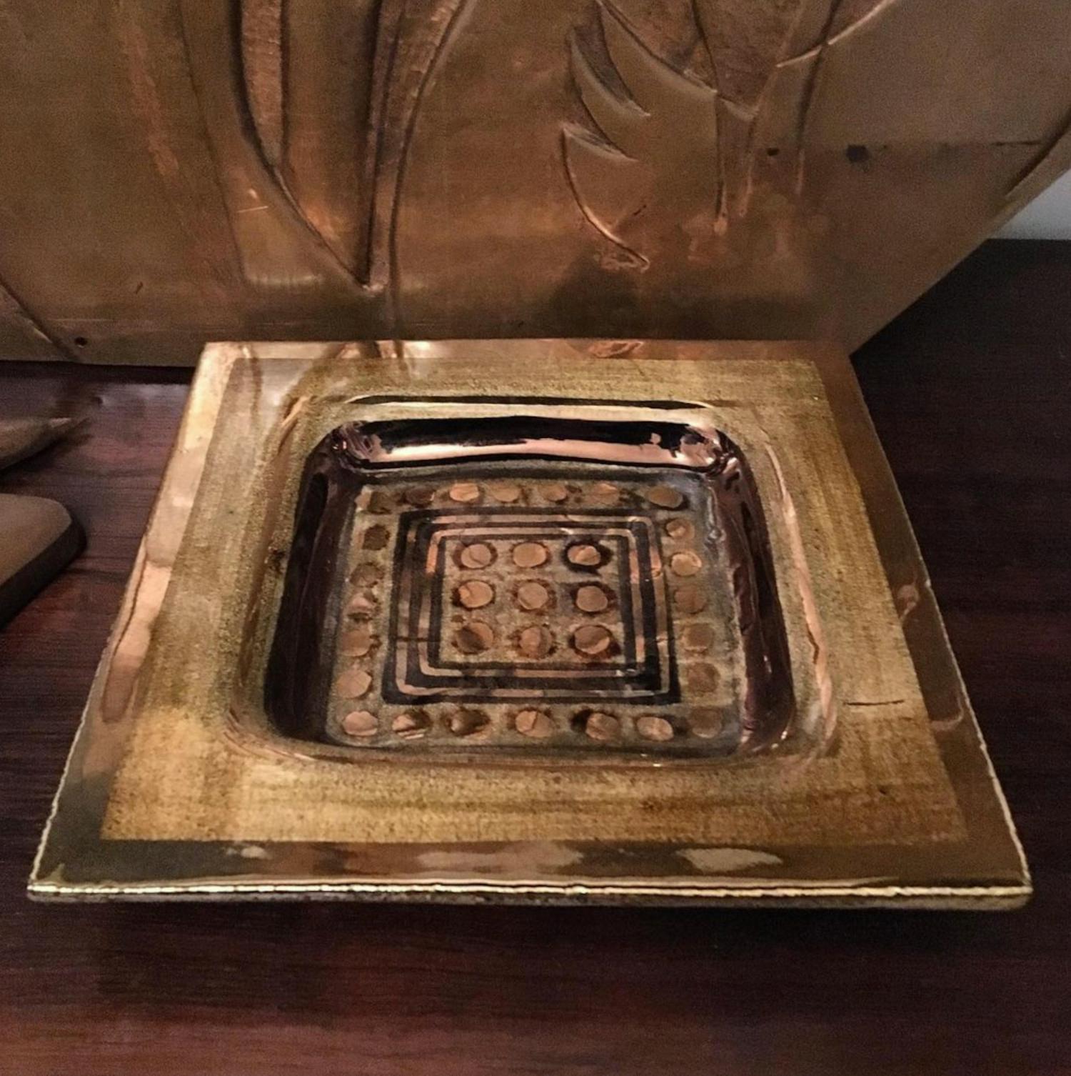 Pelletier Ceramic Vide-Poche or Decorative Plate in Deep Gold Tones, France 2