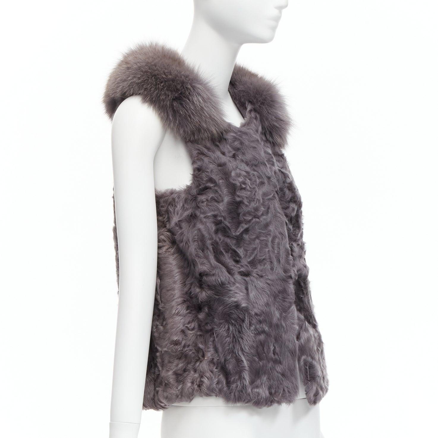 PELLICCISSIMA grey Astrakhan fur collar sleeveless winter vest jacket S In Excellent Condition For Sale In Hong Kong, NT