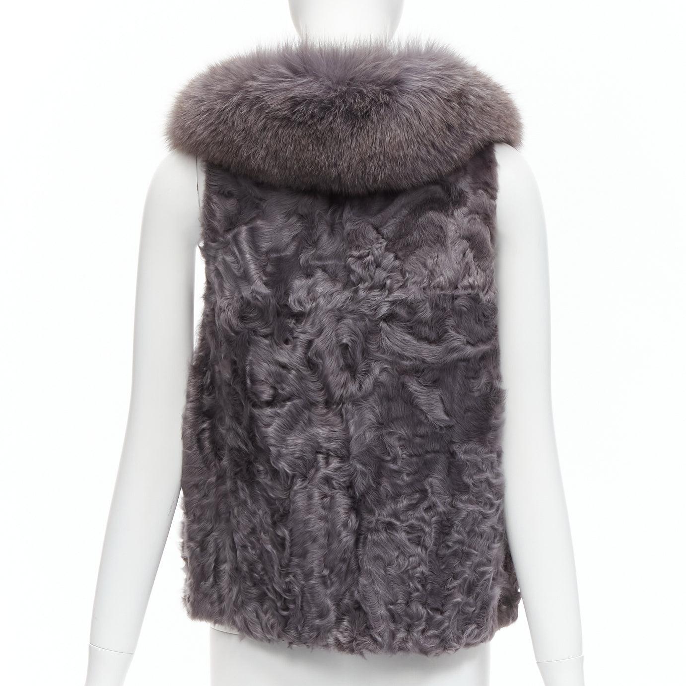 PELLICCISSIMA grey Astrakhan fur collar sleeveless winter vest jacket S For Sale 1