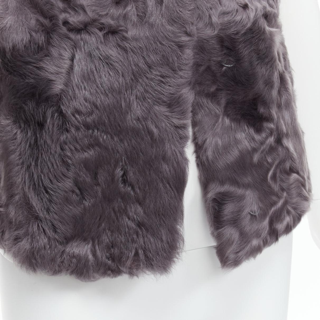 PELLICCISSIMA grey Astrakhan fur collar sleeveless winter vest jacket S For Sale 3