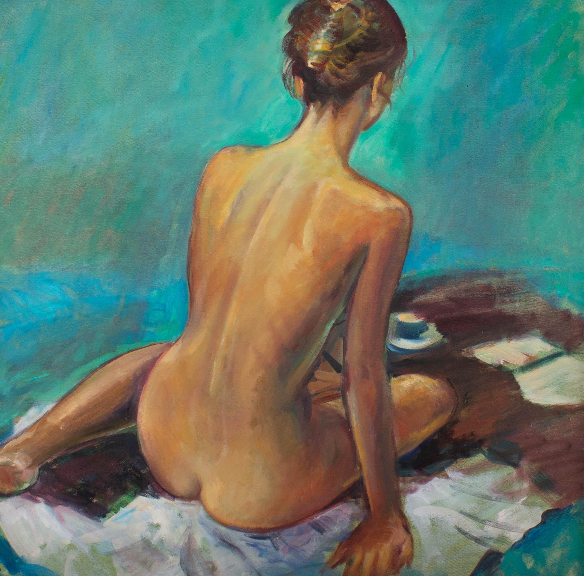 Pelling - Contemporary Oil, Seated Nude On Teal 3