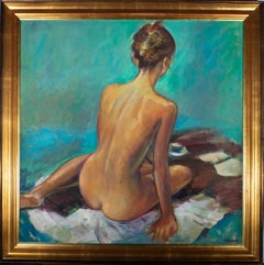 Pelling - Contemporary Oil, Seated Nude On Teal