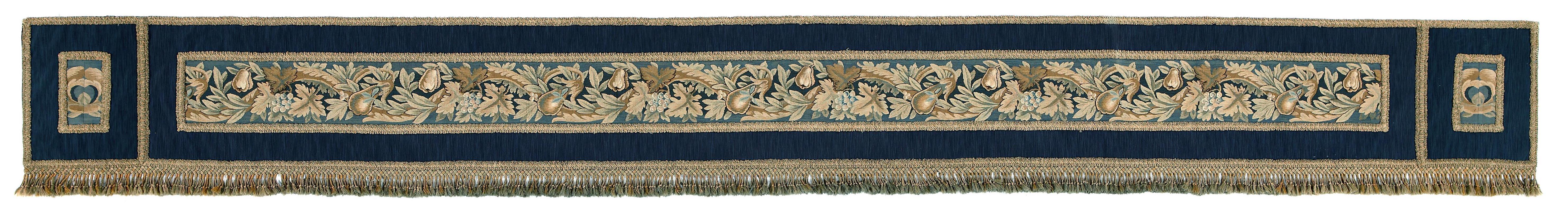 This pelmet is exceptionally long. The Brussels tapestry is finely woven with fruits and trailing stems and the colours are not faded. It works as a hanging in its own right, but could also be adapted as a curtain or bed pelmet.
 
Measures: Total