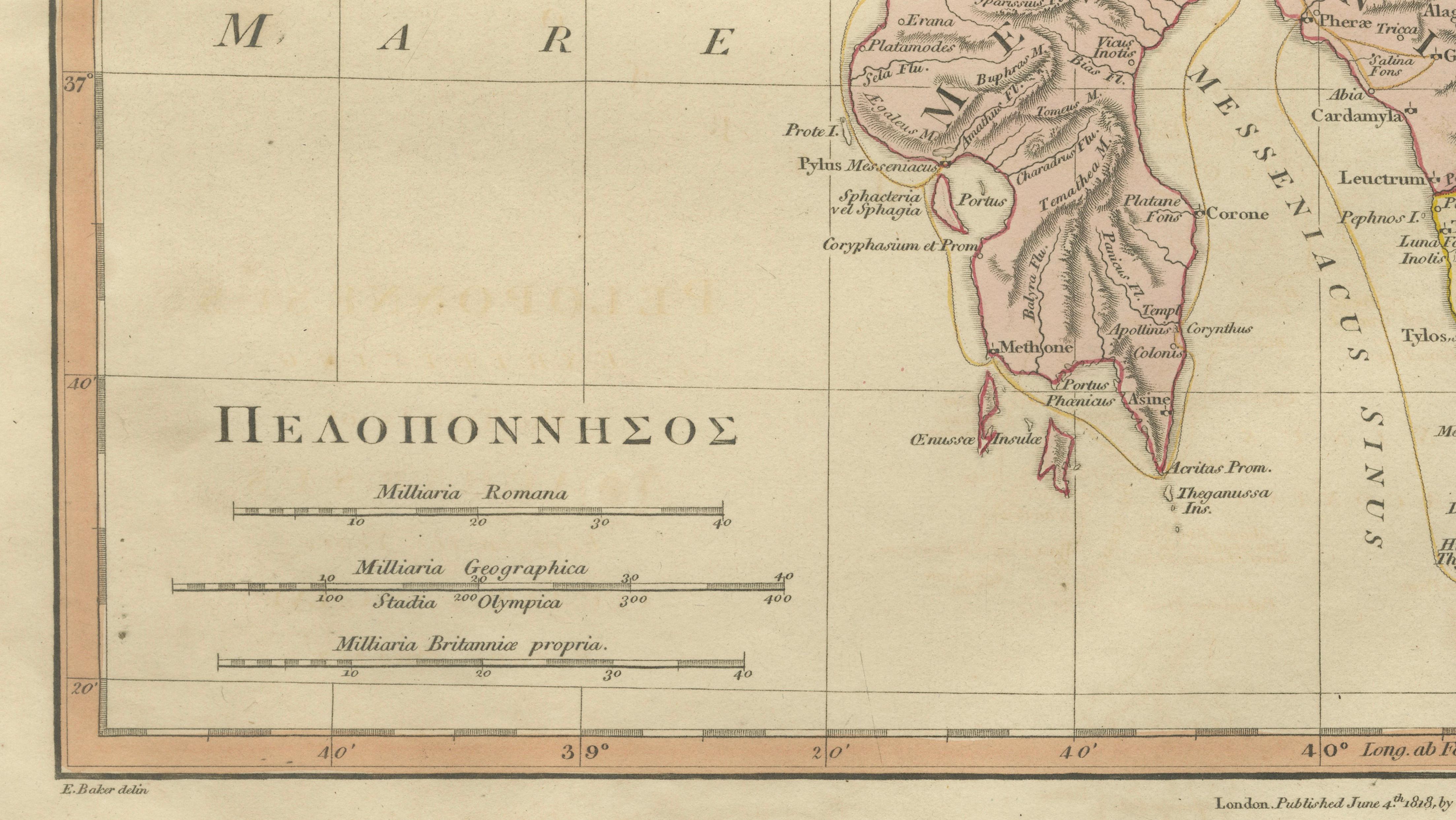 Peloponnesus Classical Map — Travels of Anacharsis Greece, Wilkinson c1818