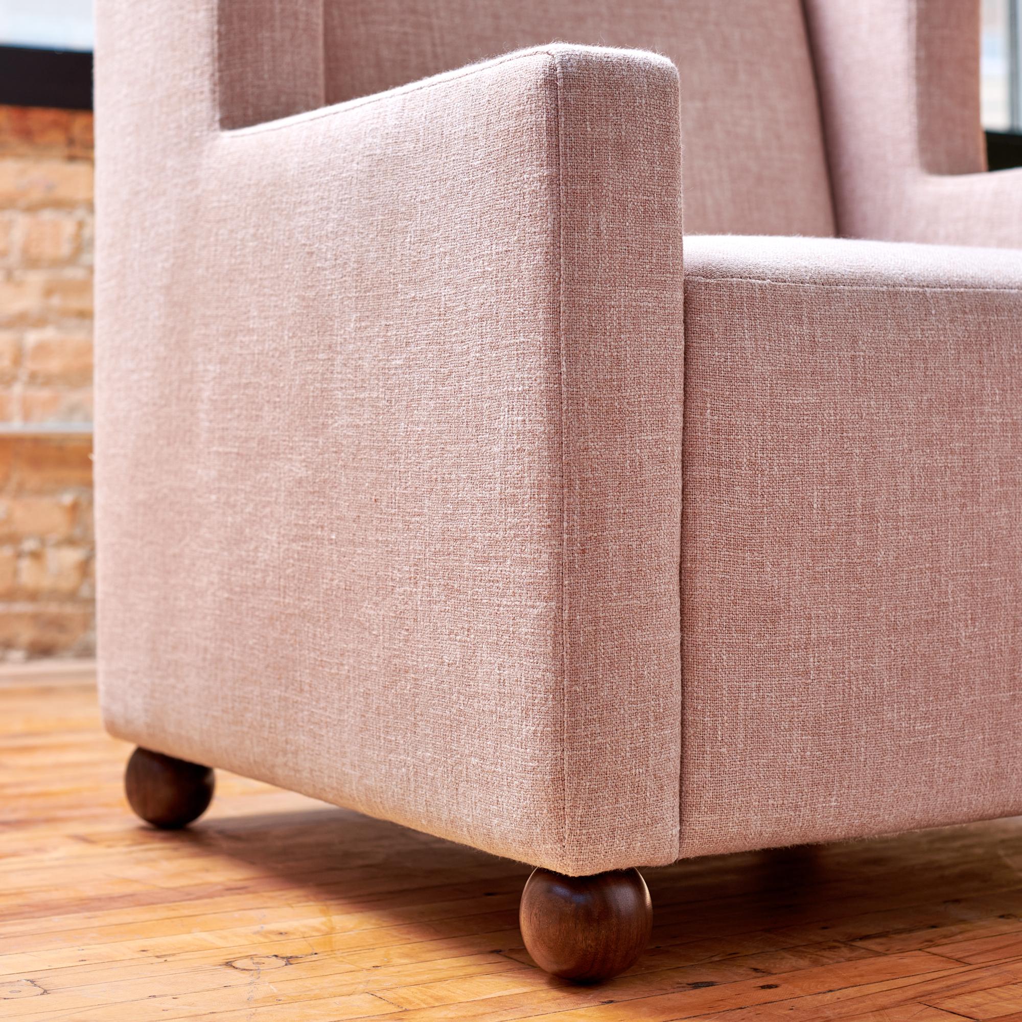 American Pink Pelota Lounge Chair with Walnut Feet  Gil Melott Bespoke For Sale