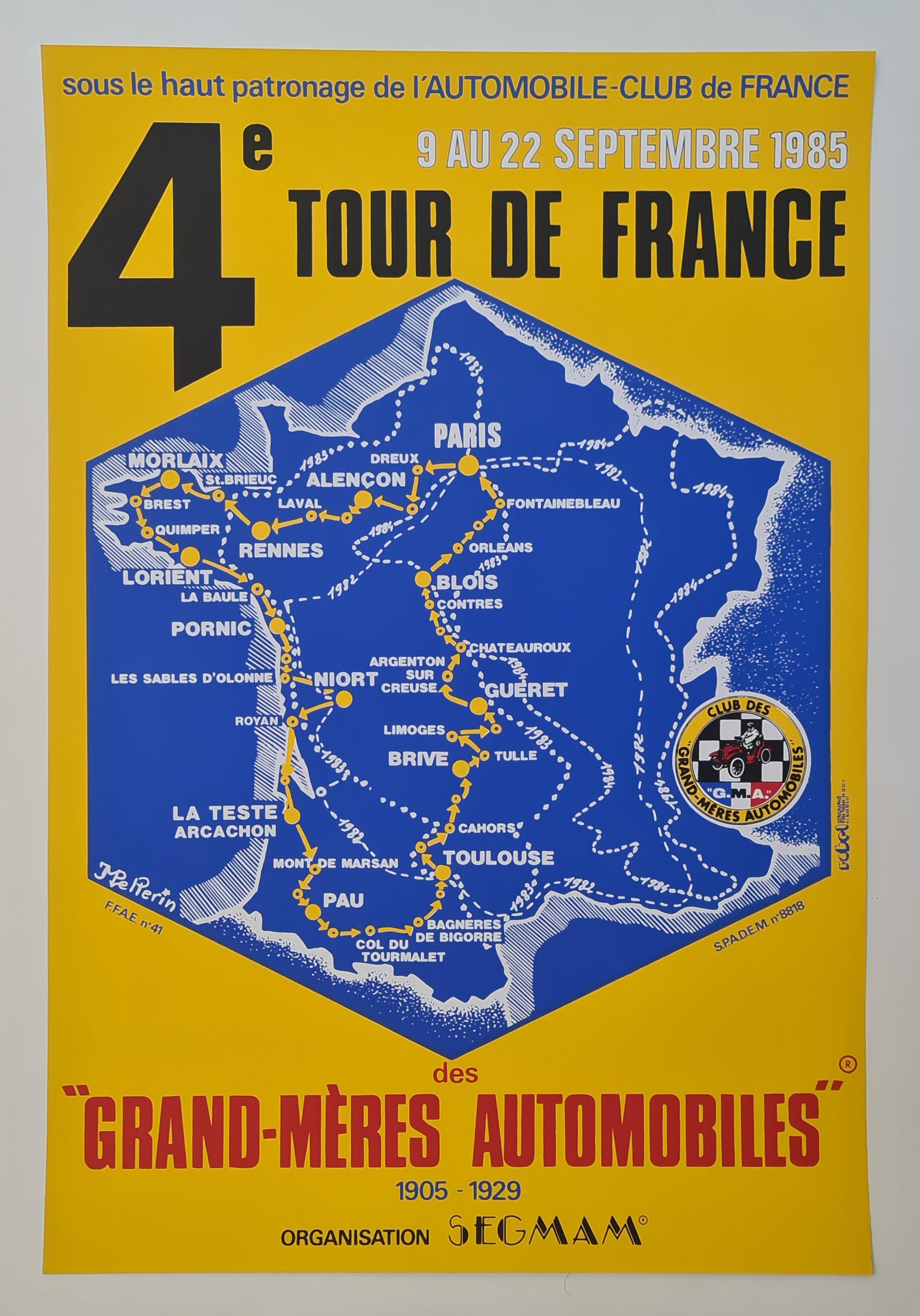 Affiche originale pour la promotion du 4ème Tour de France des automobiles Grand-mères en vente 1