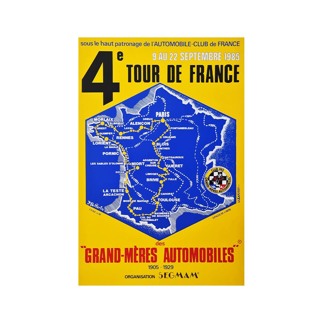 Original poster to promote the 4th Tour de France of the Grand-mères automobiles - Print by Pelperin