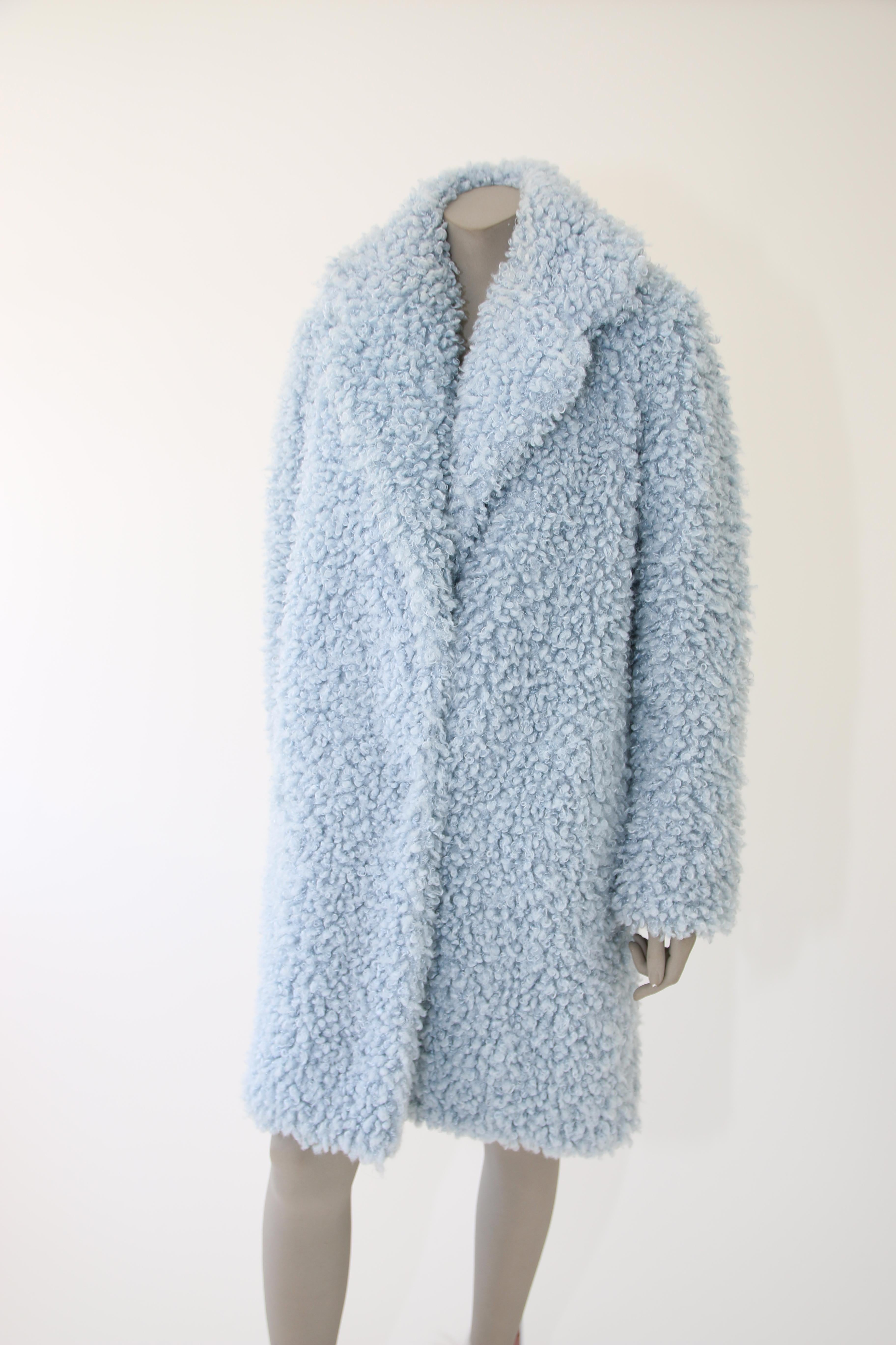 Pelush Baby Blue Faux Fur Coat with Collar- Small For Sale 3