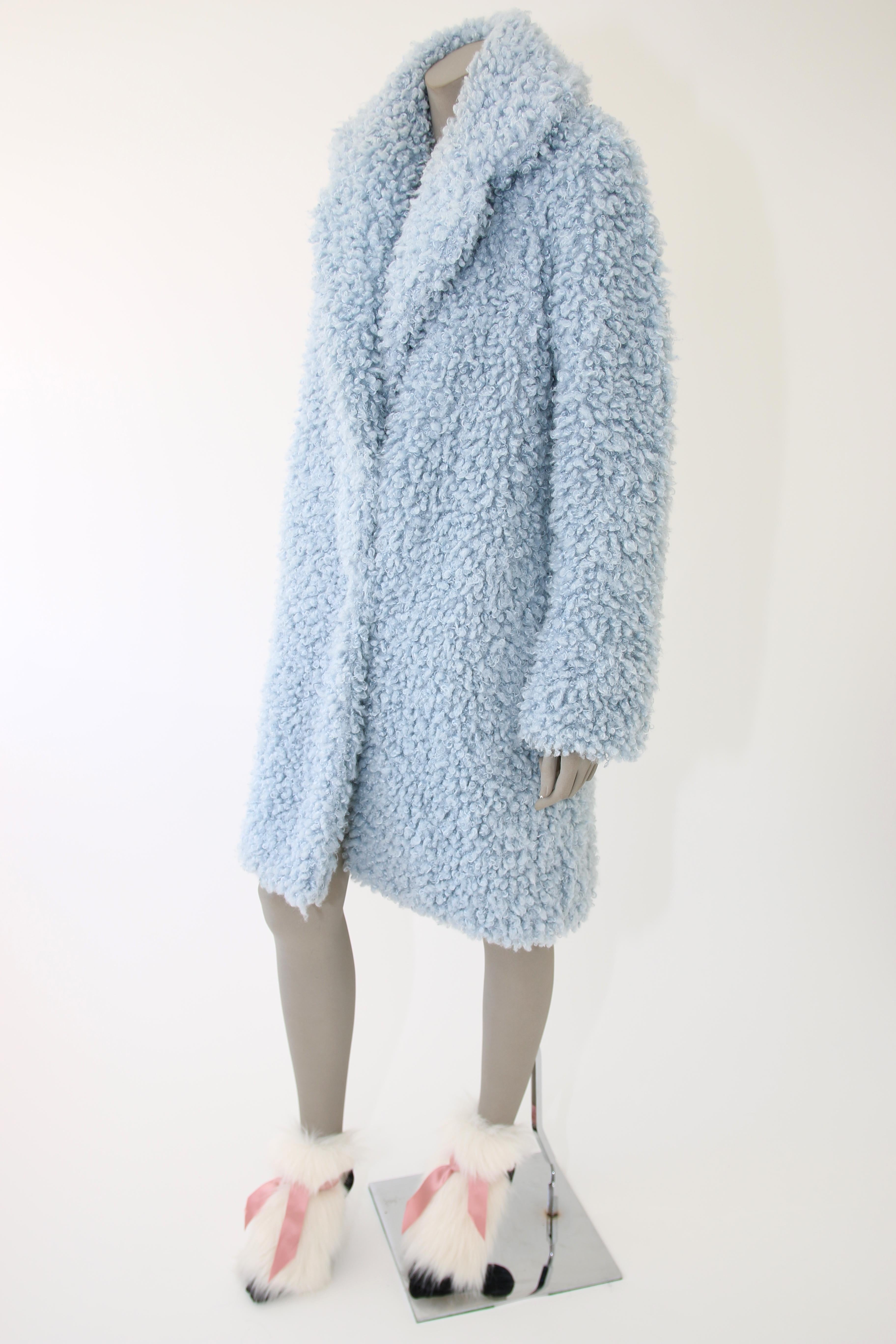 Pelush Baby Blue Faux Fur Coat with Collar- Small For Sale 4