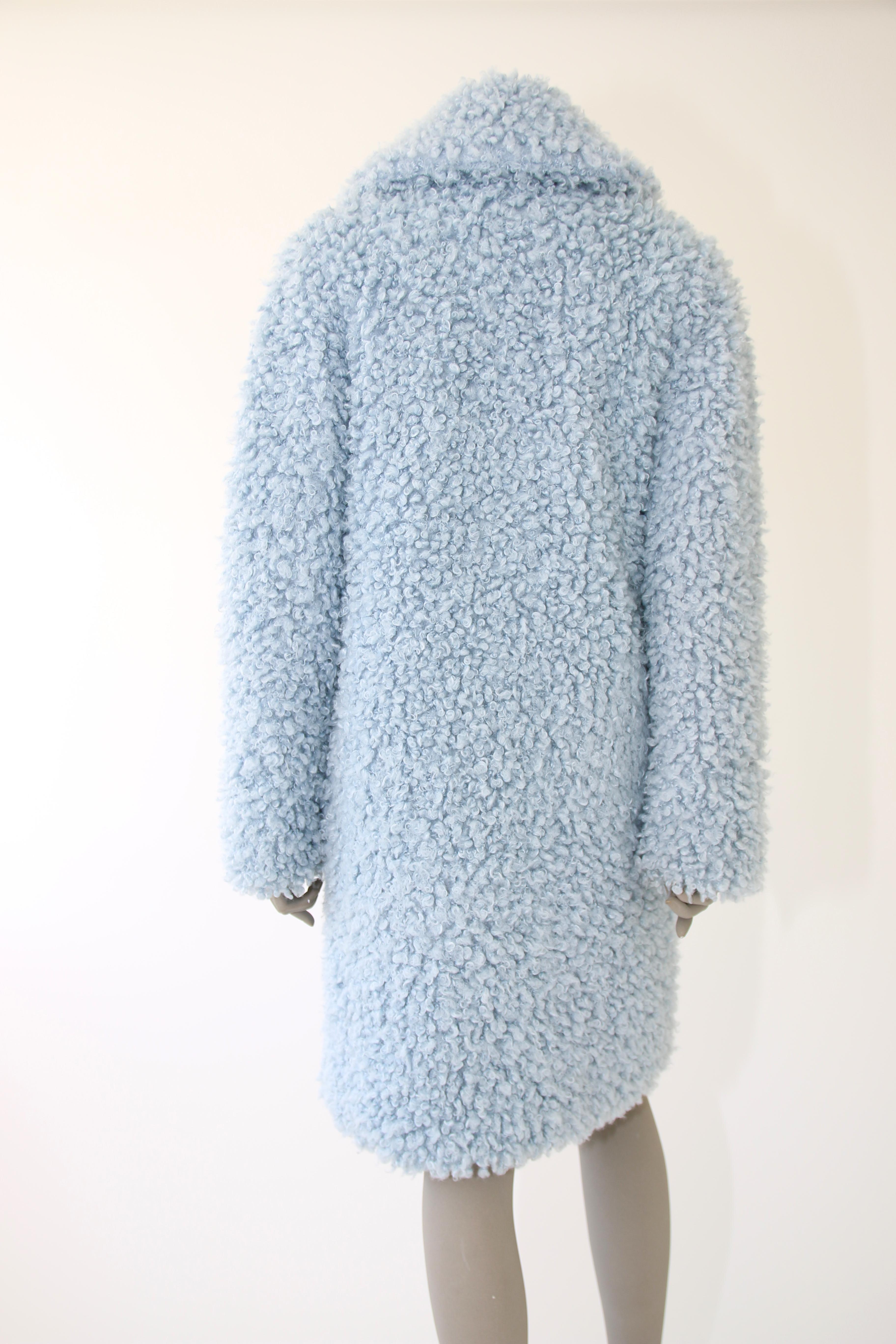 Pelush Baby Blue Faux Fur Coat with Collar- Small In New Condition For Sale In Greenwich, CT