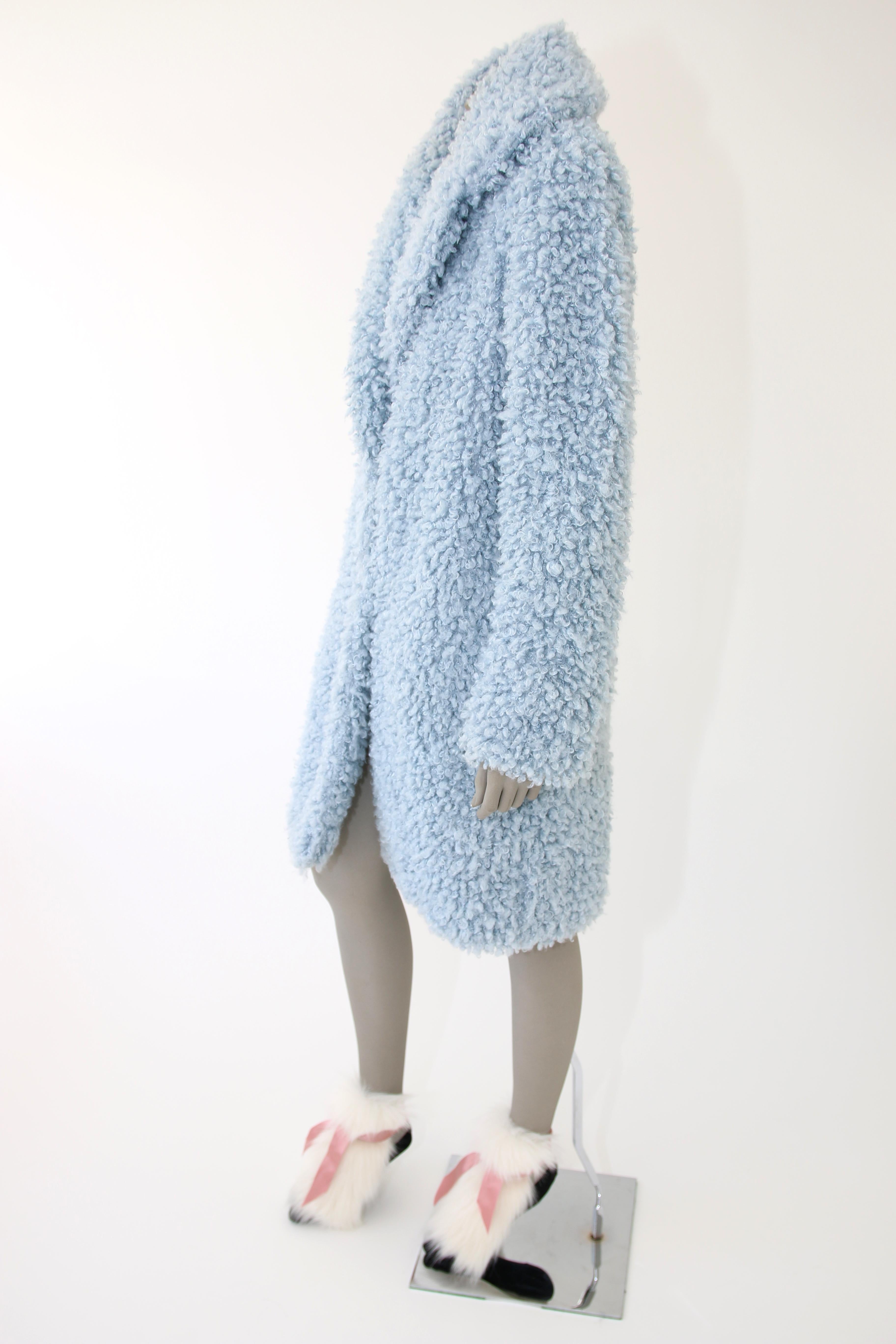 Pelush Baby Blue Faux Fur Coat with Collar- Small For Sale 1