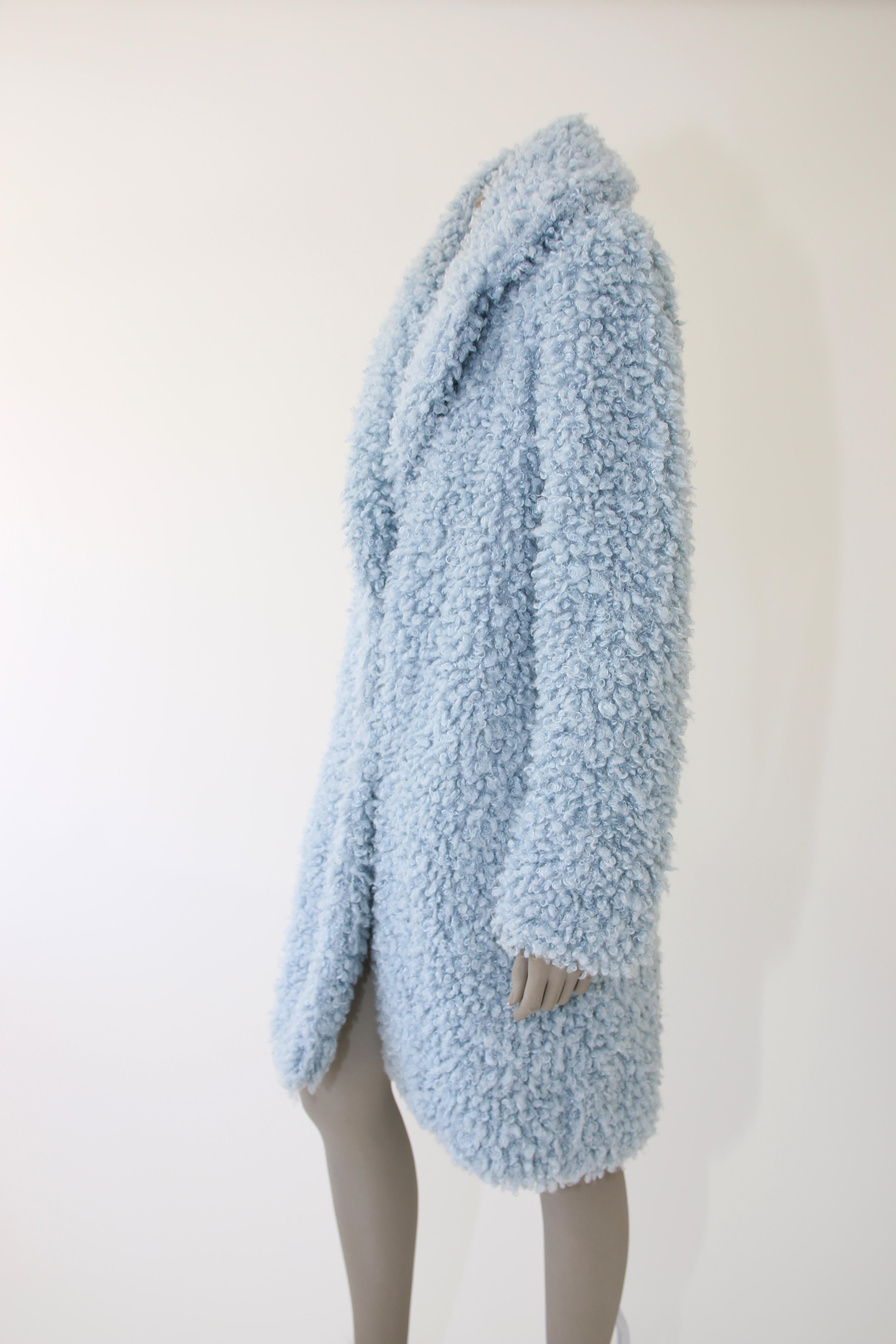 Pelush Baby Blue Faux Fur Coat with Collar- Small For Sale 2