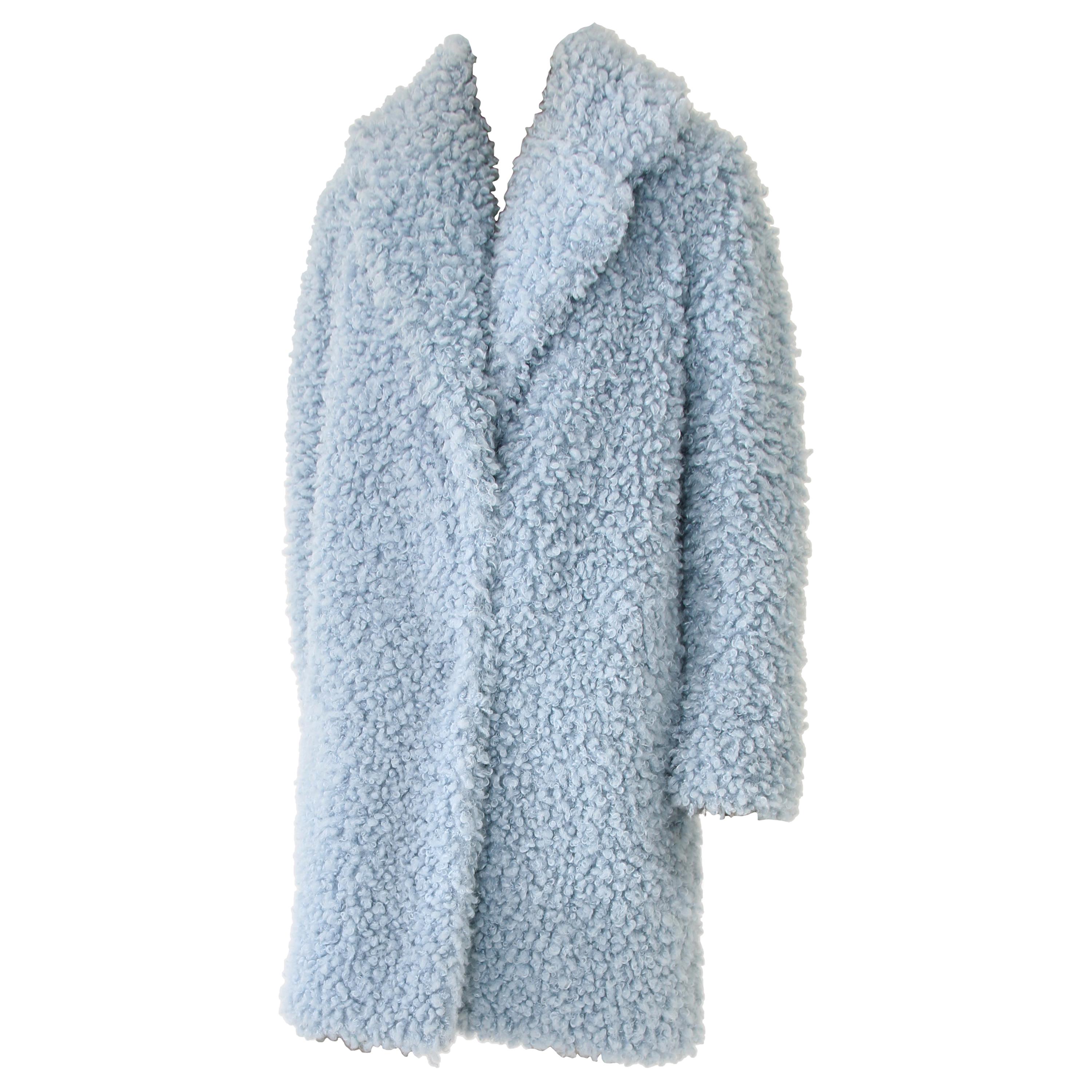 Pelush Baby Blue Faux Fur Coat with Collar- Small For Sale