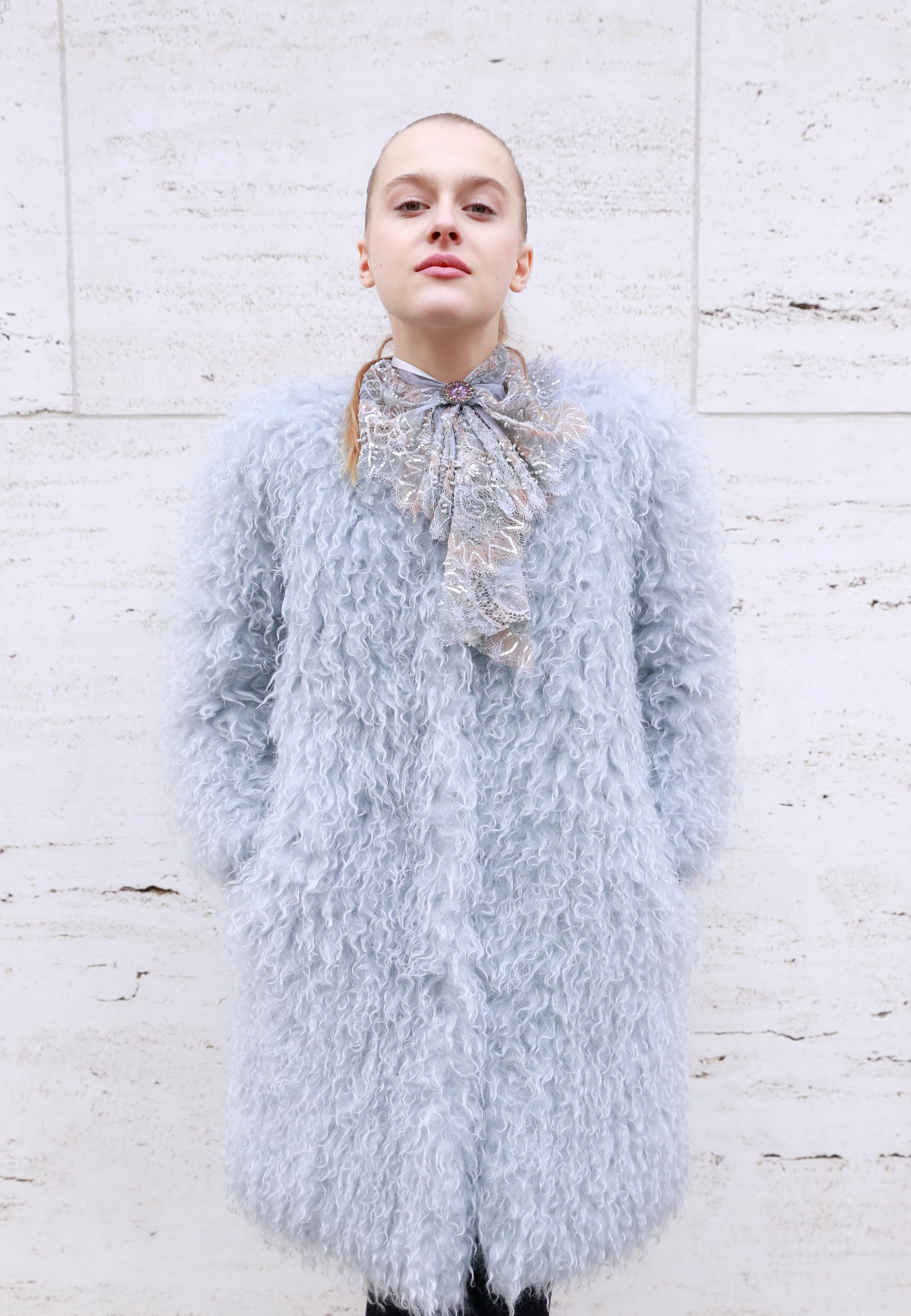 Gray Pelush Baby Blue Mohair Coat  For Sale