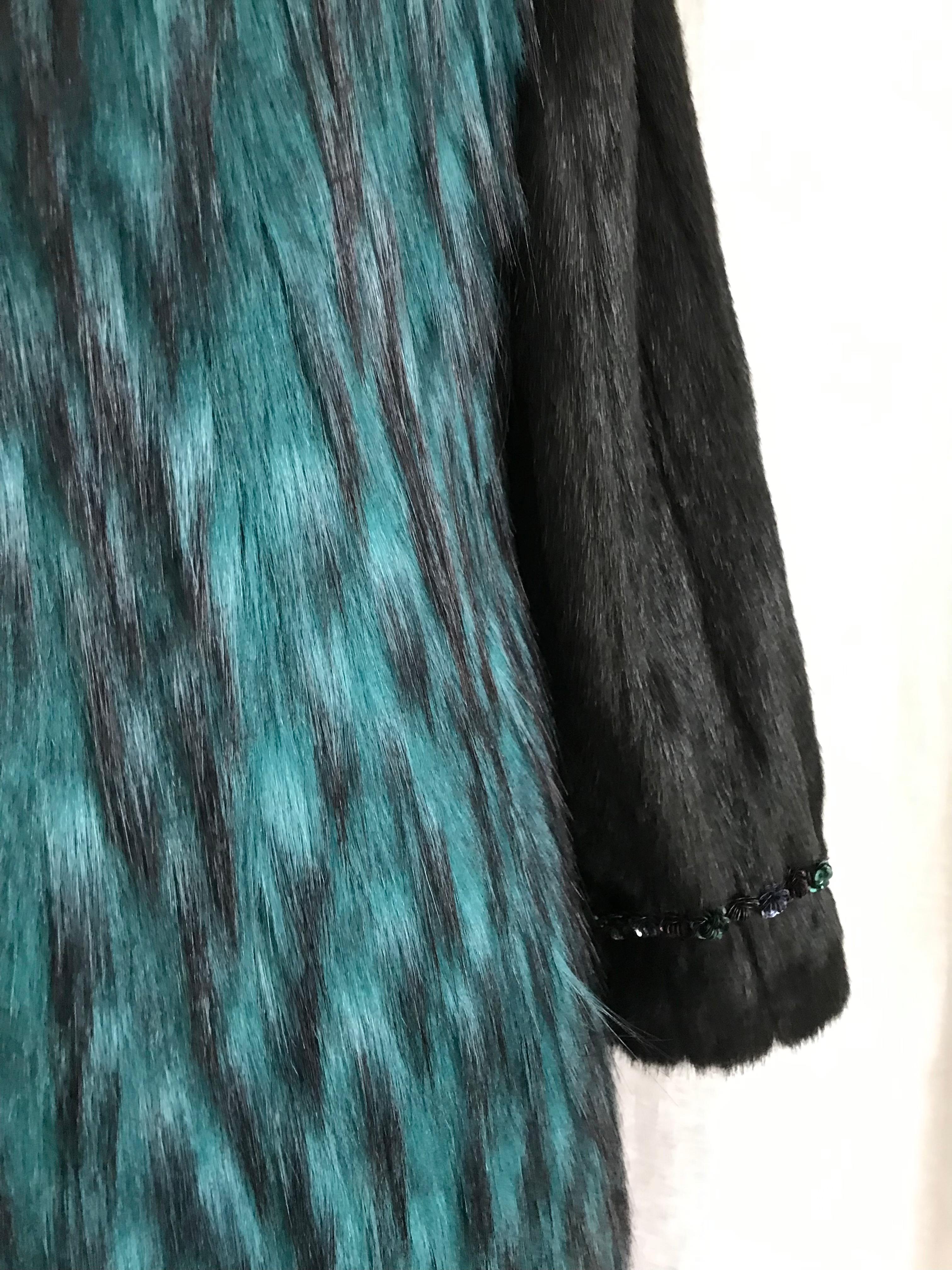 Pelush Black And Emerald Green Faux Fur Coat - XS For Sale 2