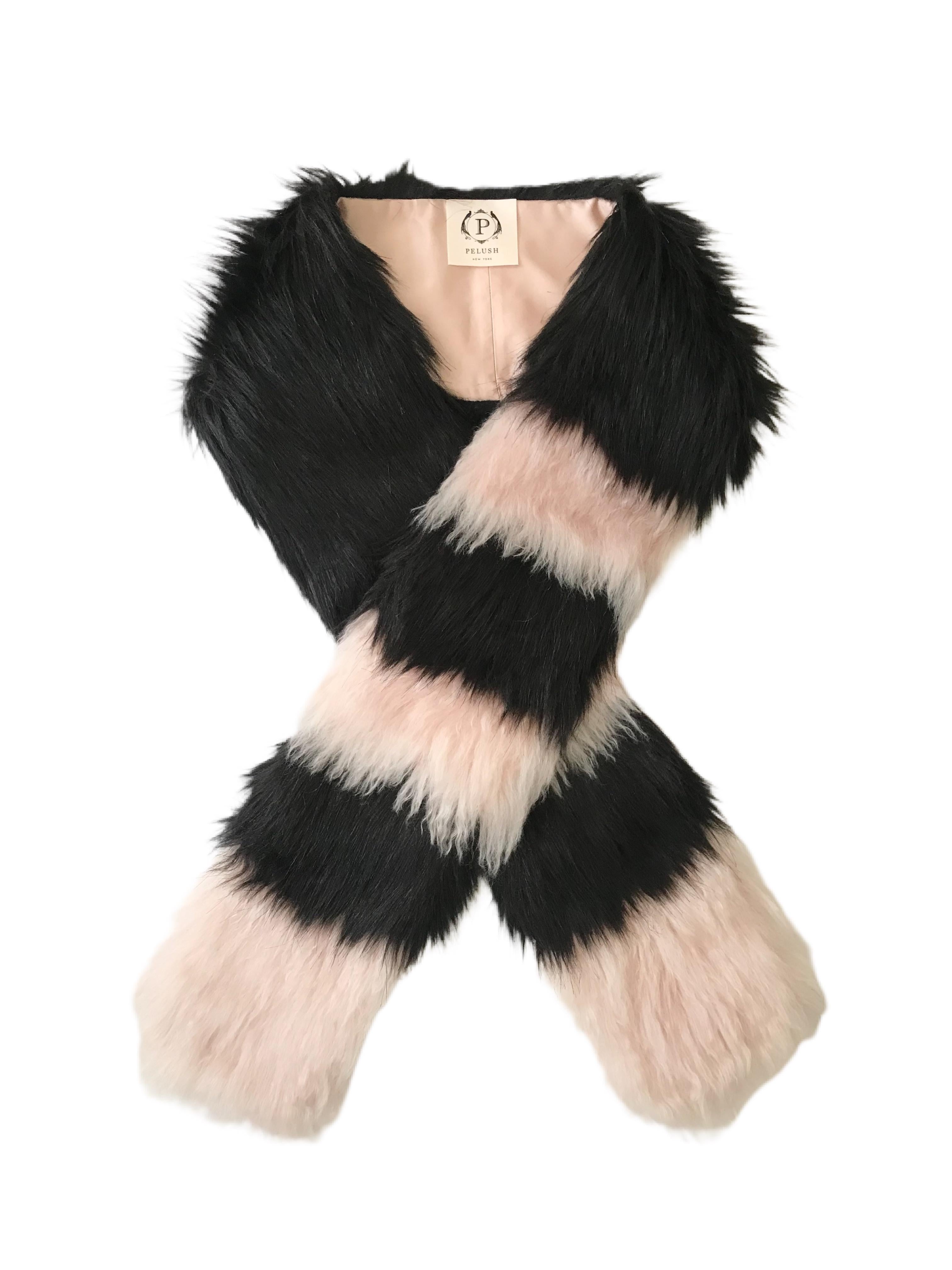 Pelush Black And Pink Striped Faux Fur And Mohair Long Scarf /Stole - One size  In New Condition For Sale In Greenwich, CT