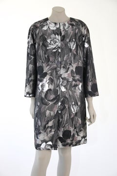 Pelush Black and Silver Brocade Printed Flower Coat - XS