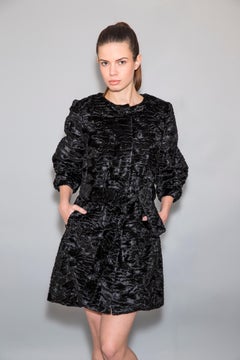 Pelush Black Astrakhan Faux Fur Coat With Belt - Small -  (1/M Available)