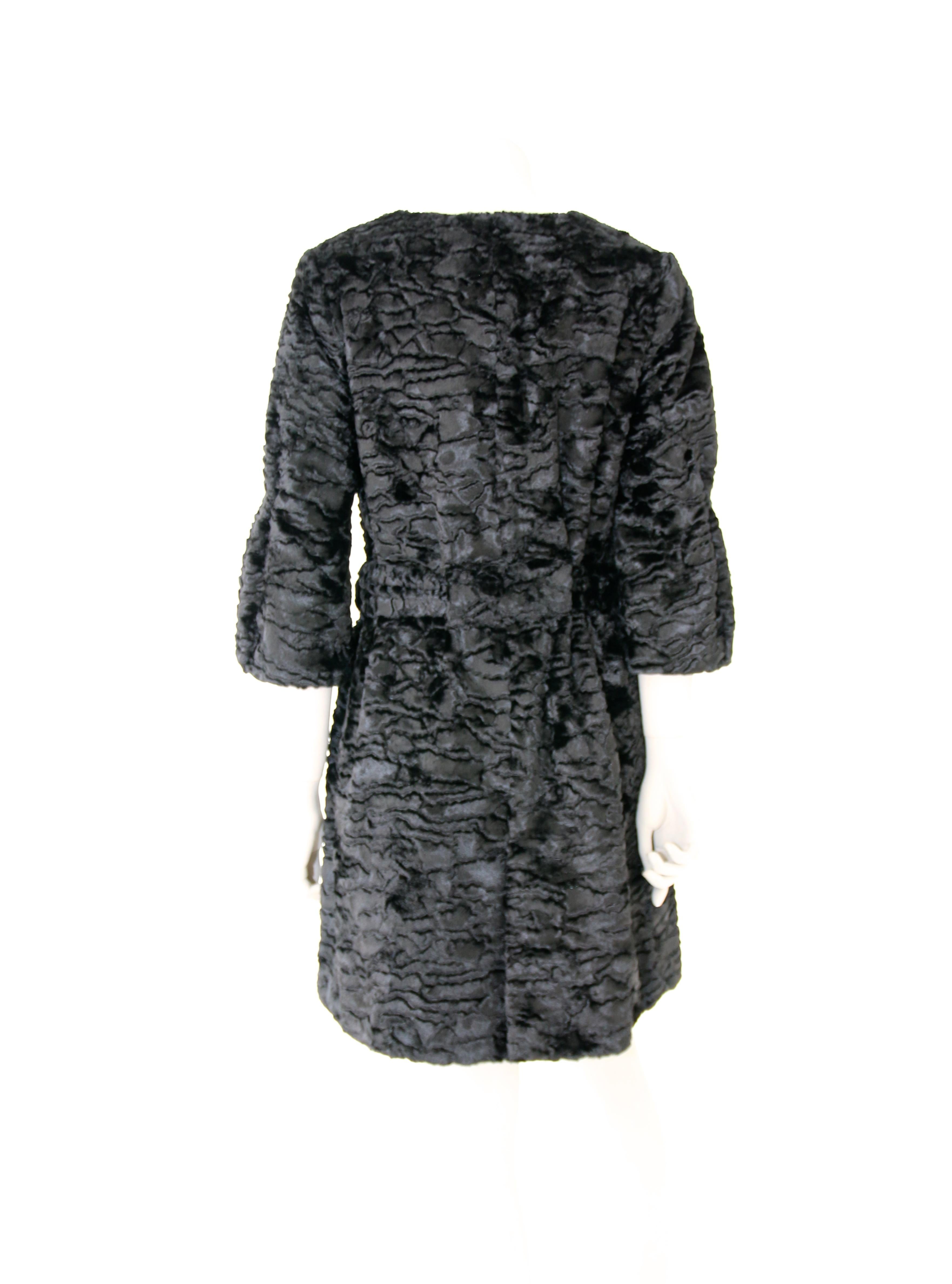 Pelush Black Astrakhan Faux Fur Coat With Belt - Small -  (1/M Available) For Sale 3