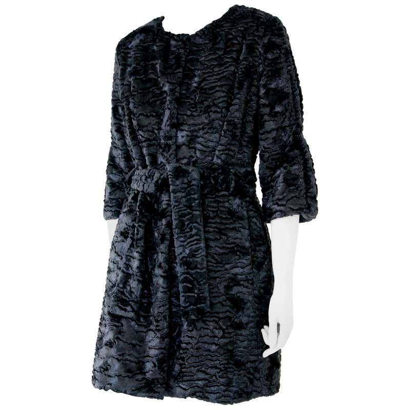 Pelush Black and White Faux Fur Caftan Coat Full-Length w/Hood - Small ...