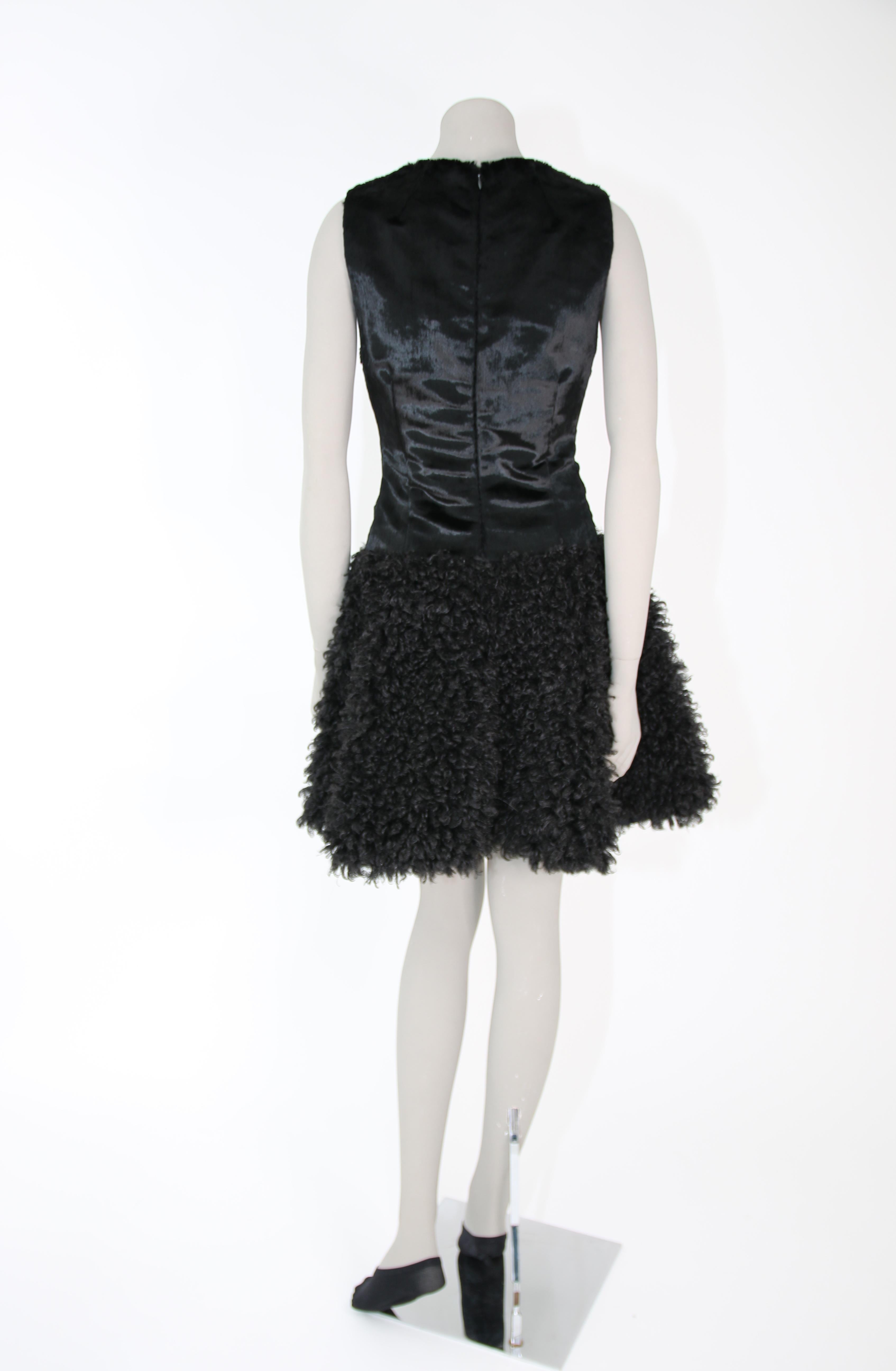 Pelush Black Boucle Faux Fur Dress With Guipure Lace and Swarovski Crystals - S For Sale 4